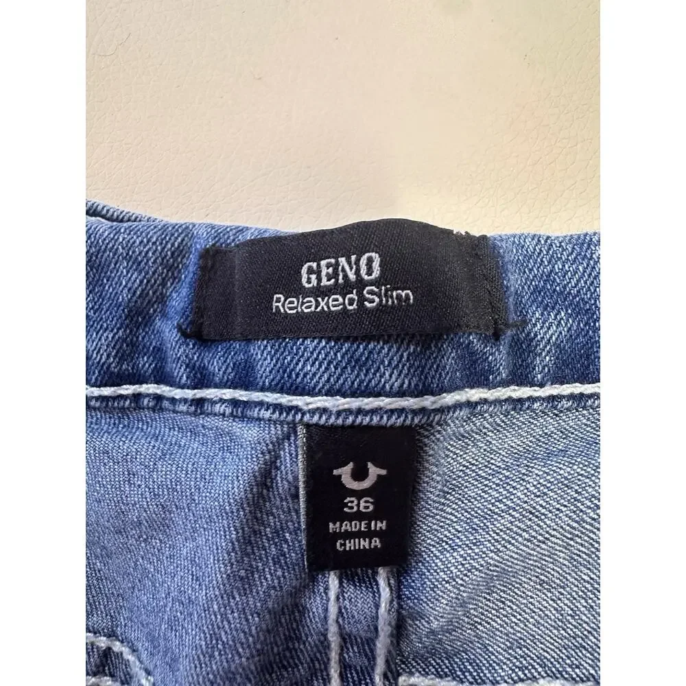 True Religion Geno Jeans Mens 36x32 Light Wash Blue Relaxed Slim Stretch Denim